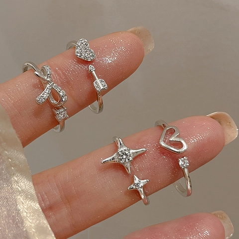 Bagues Ouvertes Ajustables Étoile Nœud Cœur Zircone Cubique Bijoux En Cuivre Délicats Pour Femmes Style Coréen Tendance