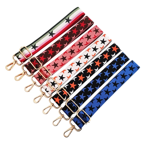 Adjustable Bag Strap Wide Replacement Shoulder Crossbody Belt Pentagram Star Pattern Polyester Cotton Webbing Metal Buckle Fashionable Accessory