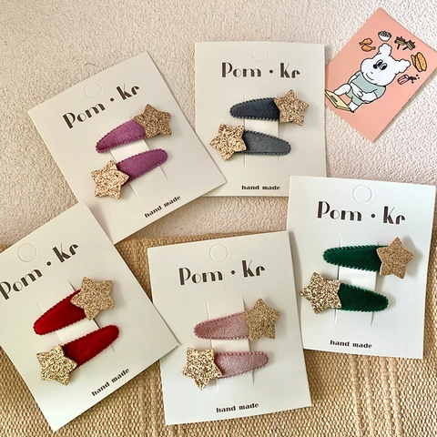 Pinzas Para El Pelo De Estrella Terciopelo Flocado Purpurina Dorada Estilo Coreano Dulce Simple Accesorios De Cabello Niñas Otoño Invierno