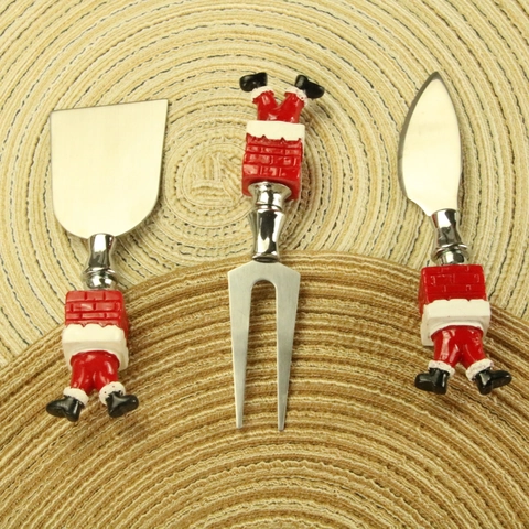 Santa Claus Chimney Cheese Knife Fork Spatula Stainless Steel Resin Handle Christmas Party Tableware Novelty