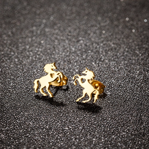 Stainless Steel Stud Earrings For Women Minimalist Hollow Heart Horse Unicorn Shape Fashion Jewelry Gift