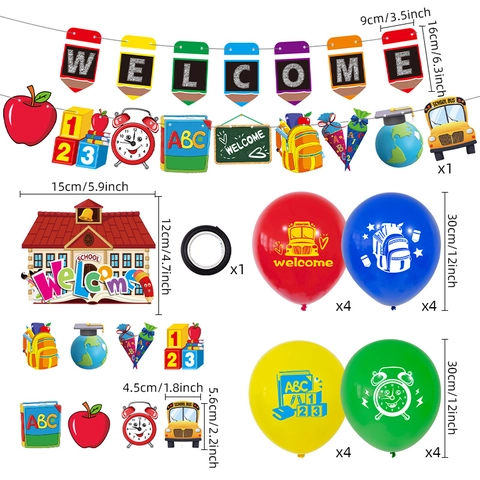 Decorazioni Festa Ritorno A Scuola Banner Welcome Palloncini In Lattice Topper Per Torta In Carta Ornamenti Aula