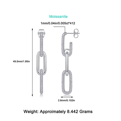Orecchini Pendenti in Argento Sterling 925 con Moissanite per Donna Catena Geometrica Croce Orecchini con Certificato GRA