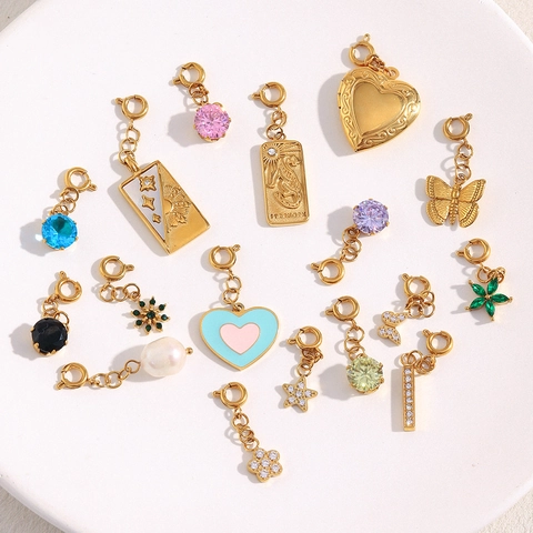 Edelstahl 18K Vergoldet DIY Anhänger Charms Mit Federverschluss Herz Schmetterling Stern Geometrisch Schmuckherstellung Zubehör
