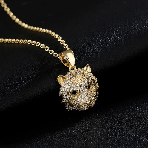 Tijgerkop Hanger Ketting Met Koperen Micro-Zirkoon En Blauwe Ogen 18K Verguld Hip Hop Mode Sieraden