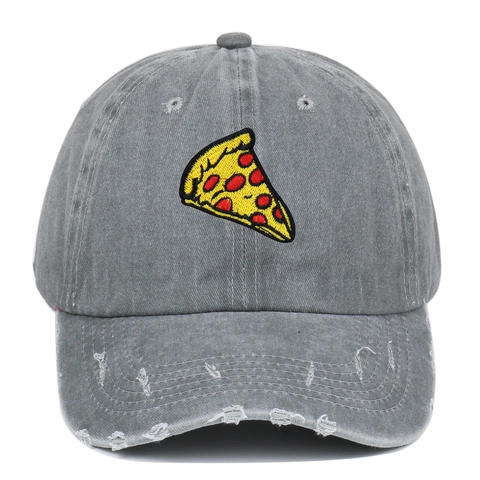 Casquette De Baseball En Coton Lavé Vintage Broderie Pizza Distressed Style Retro Chapeau Ajustable Outdoor Streetwear