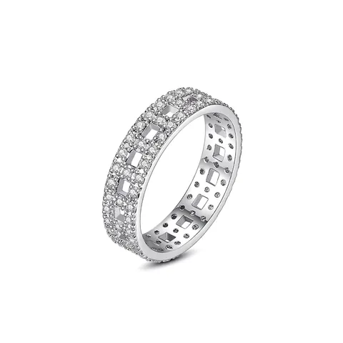 Anello Traforato Geometrico Quadrato Rame Placcato Oro Bianco Micro Pavé Zirconi Gioielli Di Moda Donna