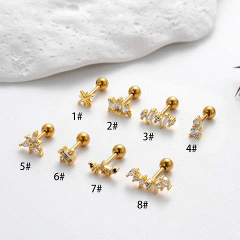 Knorpel Piercing Ohrstecker Edelstahl Kupfer Zirkon Herz Stern Klein Schraubverschluss Mode Für Damen