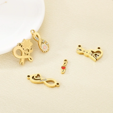 Stainless Steel DIY Jewelry Making Pendants Charms 18K Gold Plated Enamel Sunflower Heart Infinity Rhinestone Music Note