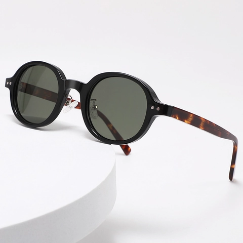 Retro Ronde Gepolariseerde Zonnebril TR90 Frame Acetaat Poten UV400 Mode Vintage Bril Voor Heren Dames