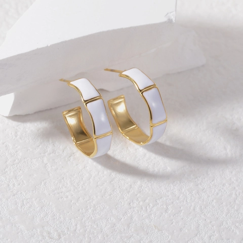 Orecchini a Cerchio a C in Acciaio Inossidabile Placcato Oro 18K Stile Bambù per Donna Gioielli di Moda Geometrici Smaltati Retro