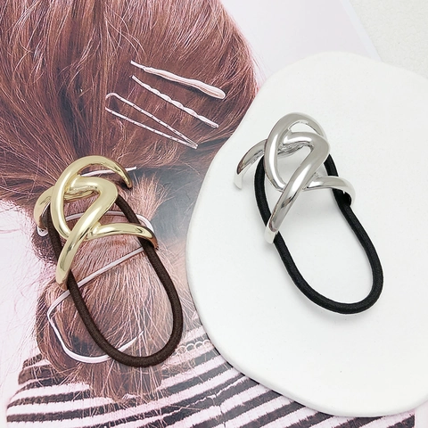 Minimalistische Metall Haargummis Legierung Gedrehter Knoten U-Form Elastische Haarbänder Elegante Ponytail Halter