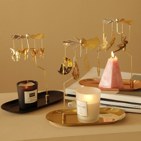Rotating Candle Holder Metal Thermal Power Spinning Candlestick With Pendants Home Table Decoration Romantic European Style Gift