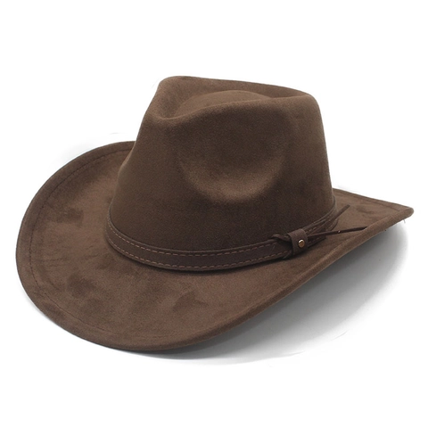 Western Cowboy Hat Suede Polyester Wide Brim Retro Fedora With Decorative Belt And Rivet For Men Women Vintage Style