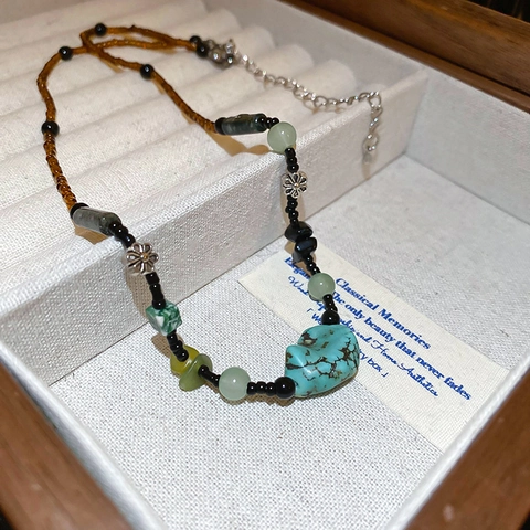 Collana Di Perline Vintage Con Ciondolo Cuore Turchese Fiore In Lega Per Donne Gioielli Boho Fatti A Mano