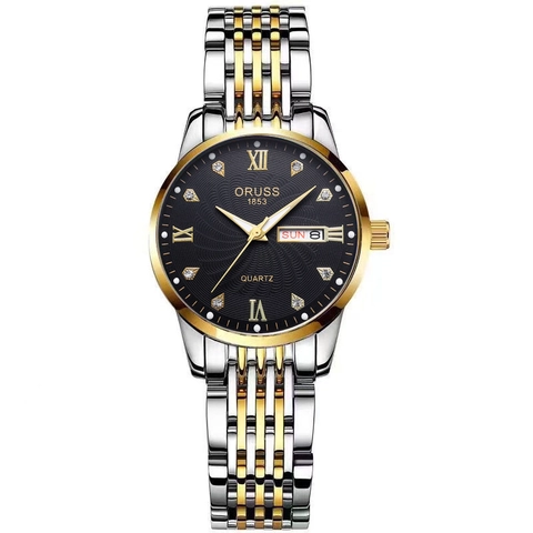 Damen Mode Quarzuhr Wasserdicht Leuchtend Doppelkalender Strass Zifferblatt Luxus Lässig Legierung Metall Armbanduhr