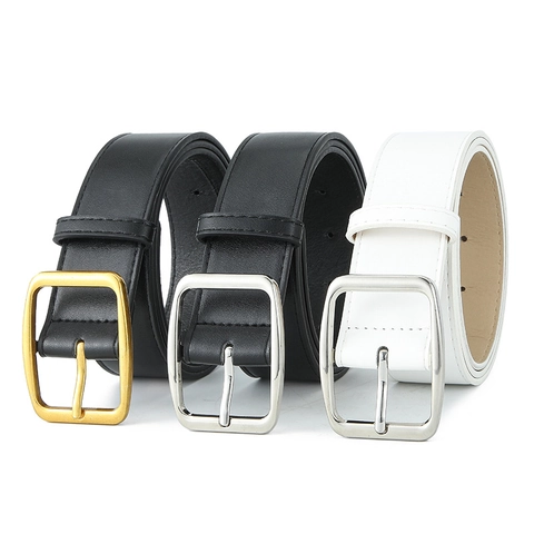 Vintage Square Metal Buckle PU Leather Belt For Women Minimalist Casual All Match Waistband For Jeans High Quality Accessory