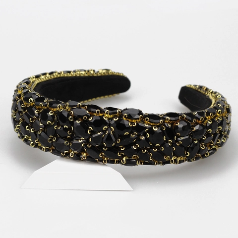 Baroque Padded Headband Rhinestone Jewel Wide Sponge Hair Hoop Retro Luxury Hair Accessories For Women