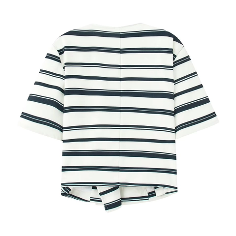 Dames Gestreepte Tweedelige Outfit Double Breasted Top Met Korte Mouwen En High Waist Shorts Elegante Zomer Casual Set