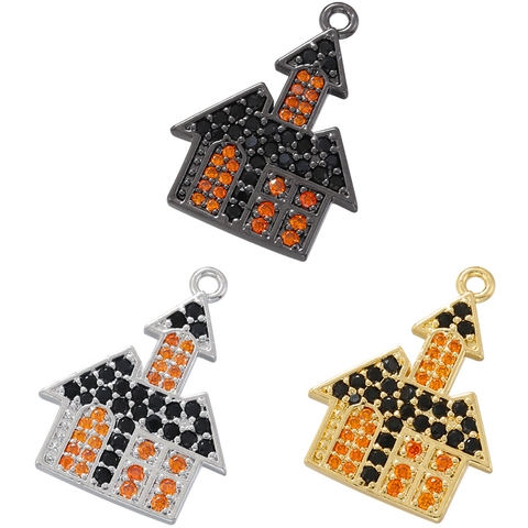 Colgante Casa Castillo Fantasma Halloween Cobre Circonita Cúbica Diamantes De Imitación Coloridos Accesorio Joyería