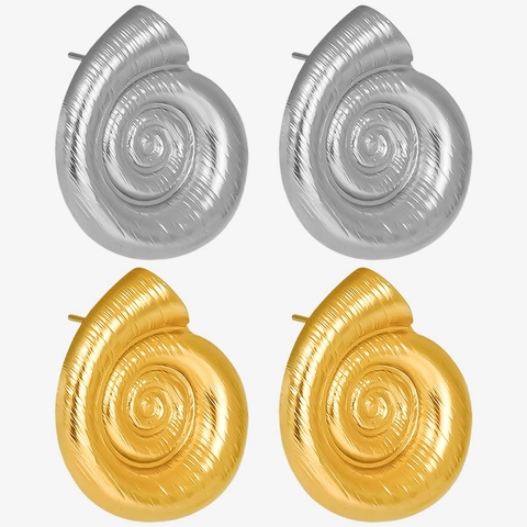 Snail Shell Stud Earrings 304 Stainless Steel Brushed Metal Texture Spiral Sea Shell Minimalist For Women