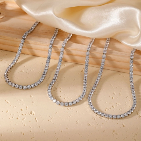Women Fashion Square Cut Zirconia Tennis Necklace Minimalist Simple Inlaid Rhinestone Choker Necklace Jewelry Gift