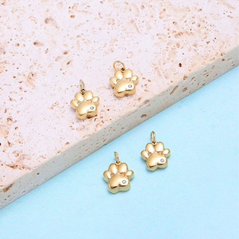 Stainless Steel Cat Paw Charms Cubic Zirconia Animal Footprint Pendants For DIY Jewelry Making Findings Accessory