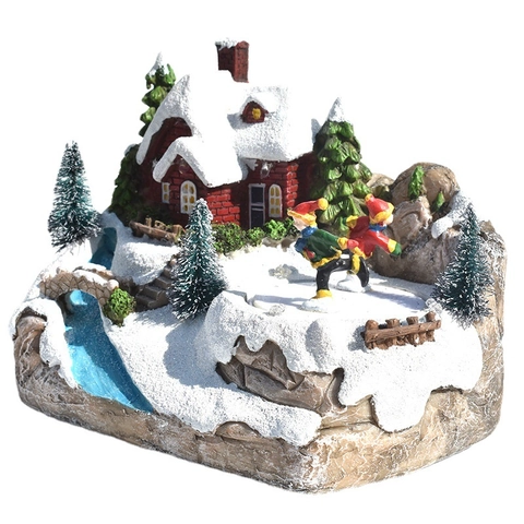 Weihnachtsmanndorf Haus Miniatur Harz LED Licht Musik Rotierende Figuren Tischschmuck Europäischer Stil Festliches Geschenk