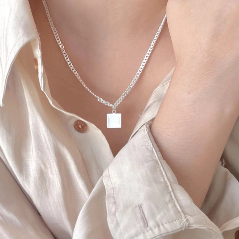 Collana In Argento Sterling 925 Con Pendente Quadrato Geometrico Finitura Spazzolata Catena Veneziana Gioielli Minimal