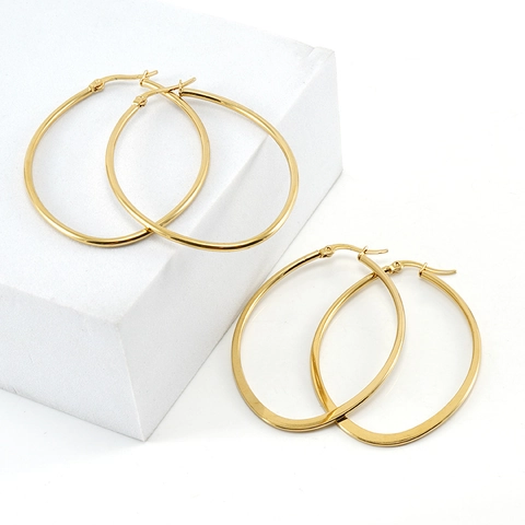 Geometrische Creolen Voor Dames Roestvrij Staal Vacuüm Geplateerd Modieus Luxe Ovale Vorm Sieraden Accessoire