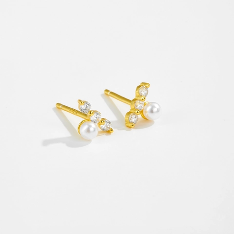 Vintage 925 Sterlingsilber Ohrstecker Für Damen Vergoldet Künstliche Perlen Strass Minimalistischer Schmuck Geschenk