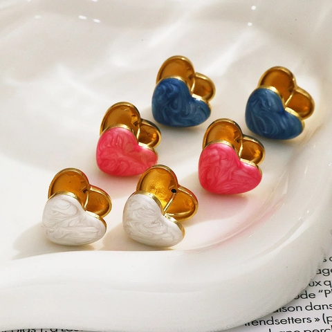 Orecchini a Cuore in Acciaio Inossidabile Moda Smalto Motivo Marmo Placcato Oro Orecchini per Donna Gioielli Regalo