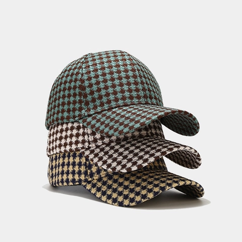 Casquette De Baseball Pied-De-Poule Polyester Vintage Rétro Réglable Chapeau De Soleil Pour Femmes Mode Casual