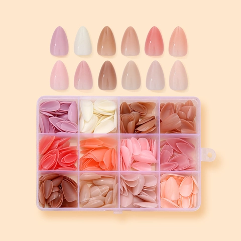 Almond Press On Nails Glossy Solid Color Artificial False Finger Nails Variety Multicolor Plastic Beauty Tool For Women