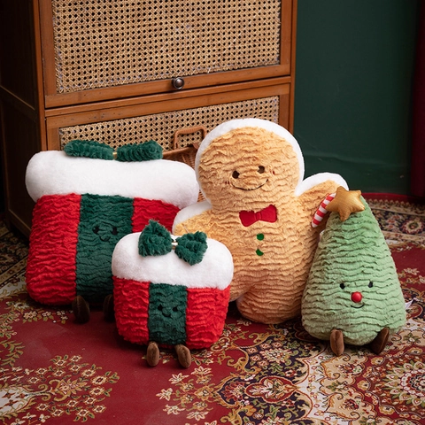 Christmas Plush Toy Pillow Gingerbread Man Christmas Tree Gift Box Wreath Soft Stuffing Home Party Decor Cute Holiday Gift