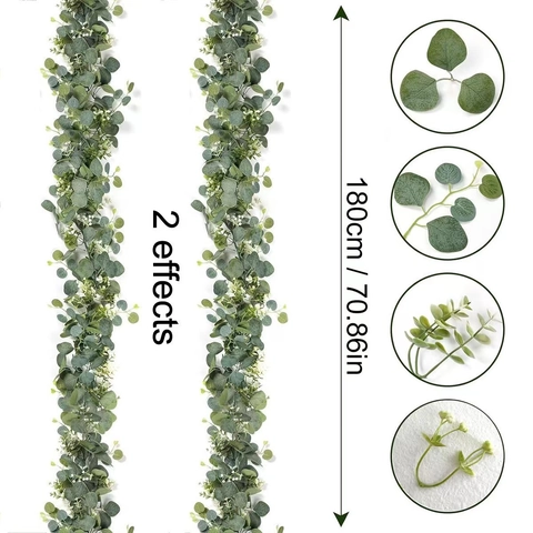 Artificial Eucalyptus Garland Satin Gypsophila Greenery Vine For Wedding Party Home Door Wall Decoration Gray Green