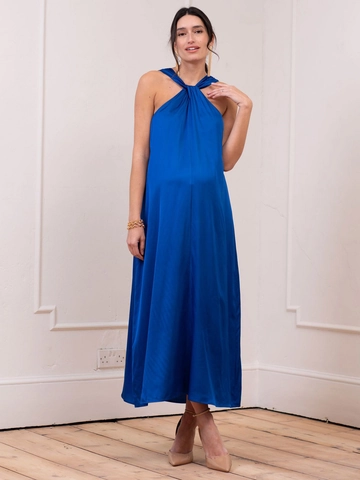 Abito Premaman Raso Senza Maniche Scollo A V Halter Elegante Tinta Unita Maxi Vestito Gravidanza