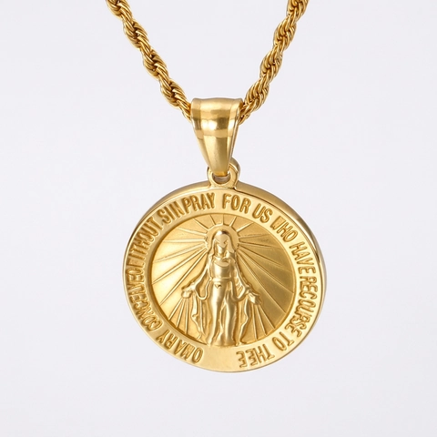 Colgante Medalla Milagrosa Virgen María Religiosa Moneda Redonda Acero Inoxidable 316L Joyas Oración Retro