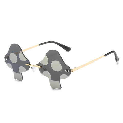 Occhiali Da Sole Senza Montatura A Forma Di Fungo A Pois Cornice Metallo Novità Festa Moda UV400