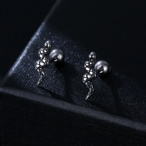 Snake Stud Earrings 316L Stainless Steel Punk Gothic Style Vintage Animal Shape Ear Bone Stud For Men Women Cool Jewelry
