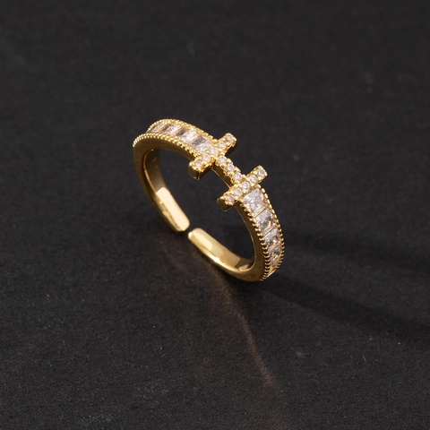 Adjustable Open Ring Copper Zircon Rhinestone Geometric Heart Star Crown Bow Trendy Jewelry For Women