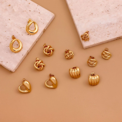 Orecchini a Bottone in Acciaio al Titanio Geometrici Minimalisti da Donna Placcati in Oro a Cuore Goccia D'acqua Nodo Gioielli Quotidiani
