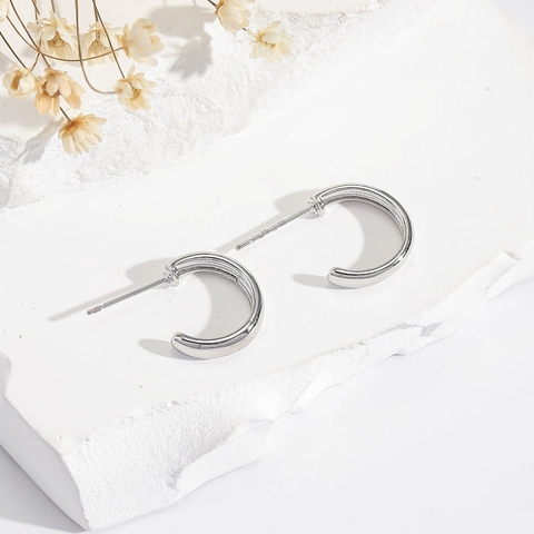 C Shaped Stud Earrings Minimalist Polished Copper Silver Color Geometric Fashion Jewelry For Women And Men