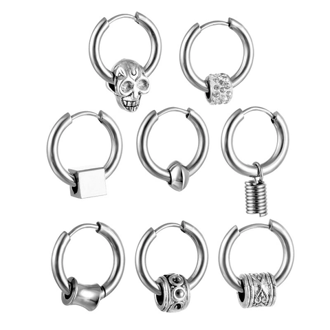 Edelstahl Creolen Mit Verschiedenen Anhängern Punk Gothic Stil Für Herren Und Damen Poliertes Metall Minimalistischer Schmuck
