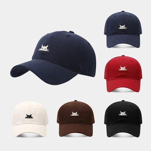 Gorra De Béisbol De Algodón Con Bordado De Gato Lindo Casual Ajustable Protección Solar Sombrero De Visera Curva Unisex
