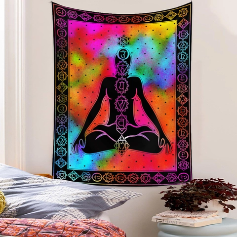Arazzo Da Parete Poliestere Chakra Meditazione Sette Chakra Nebulosa Arcobaleno Galassia Boho Decorazione Yoga