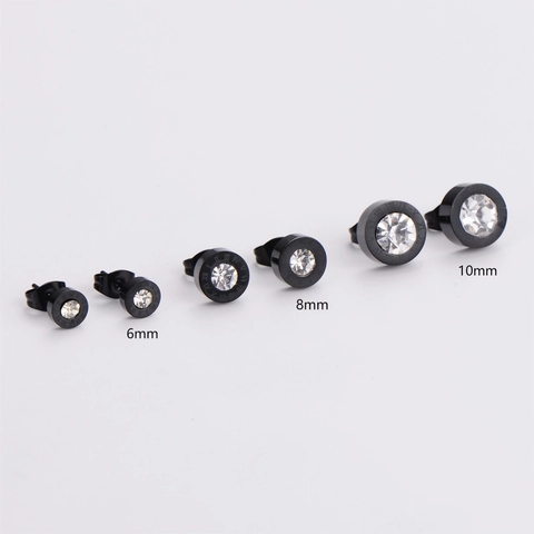 Pendientes De Botón Redondos Acero Inoxidable Zircón Incrustado Números Romanos Negro Galvanizado Vintage Gótico Punk Joyería