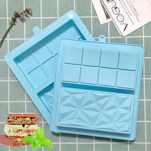 Silicone Chocolate Mold Geometric Diamond And Square Grid Candy Bar Tray For Baking Cake Decoration