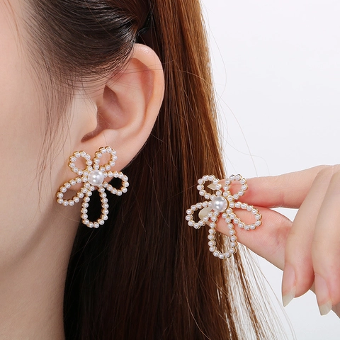 Stainless Steel Flower Stud Earrings With Elegant Shell Artificial Pearl Hollow Petal Design Chic Jewelry For Women