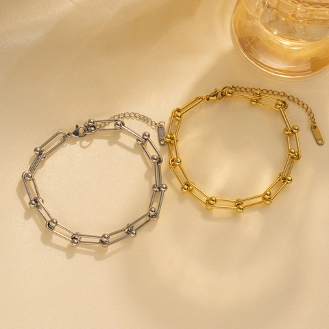 Bracciale A Catena Con Maglie A U Acciaio Al Titanio Inossidabile Placcato Oro 18K Fibbia A Ferro Di Cavallo Moda